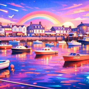 Rainbow harbour scene